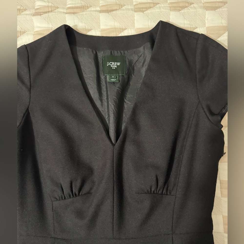 J. CREW Factory Suiting Wool Blend Black Sheath Career Dress Size 0 V Neck - Picture 10 of 11